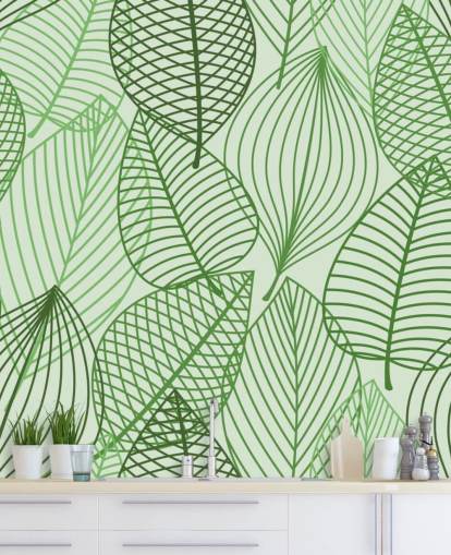 mural de papel pintado de hojas verdes llamado Hojas otoñales verdes para baños, dormitorios y oficinas mural de papel pintado de hojas verdes llamado Hojas otoñales verdes para baños, dormitorios y oficinas