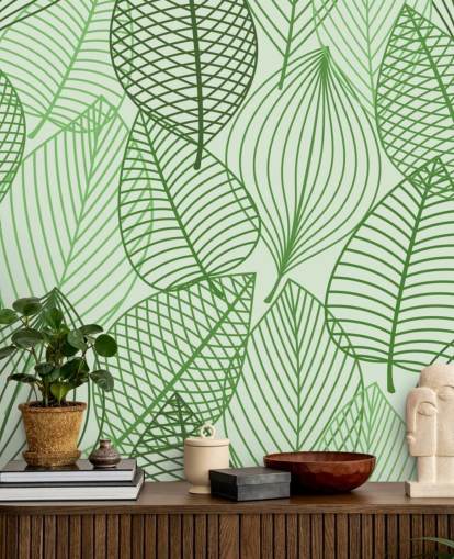 green leaf wallpaper mural called Green Autumnal Leaves for bathrooms, bedrooms and offices green leaf wallpaper mural called Green Autumnal Leaves for bathrooms, bedrooms and offices
