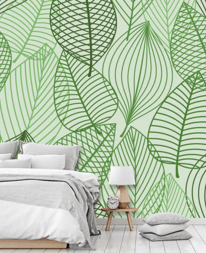 green leaf wallpaper mural called Green Autumnal Leaves for bathrooms, bedrooms and offices green leaf wallpaper mural called Green Autumnal Leaves for bathrooms, bedrooms and offices