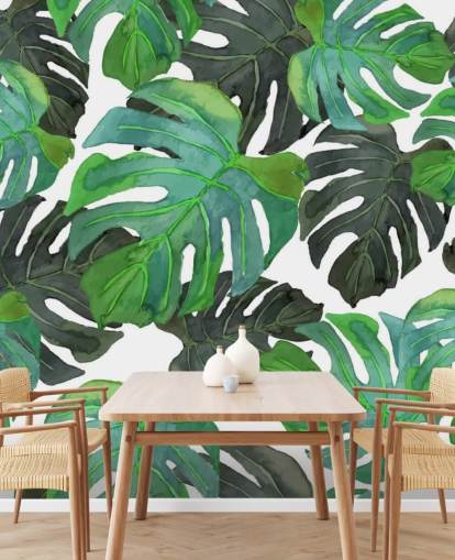 Dark and Light Green Tropical Palm Leaf Wallpaper