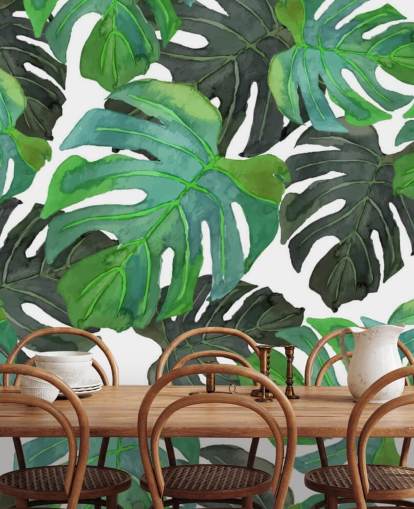 Dark and Light Green Tropical Palm Leaf Wallpaper