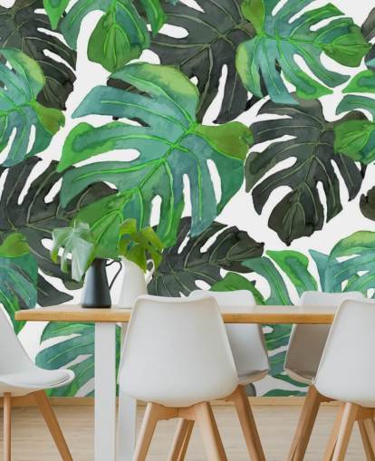 Dark and Light Green Tropical Palm Leaf Wallpaper