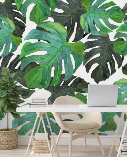 Carta da parati con foglie di palma tropicale verde scuro e chiaro