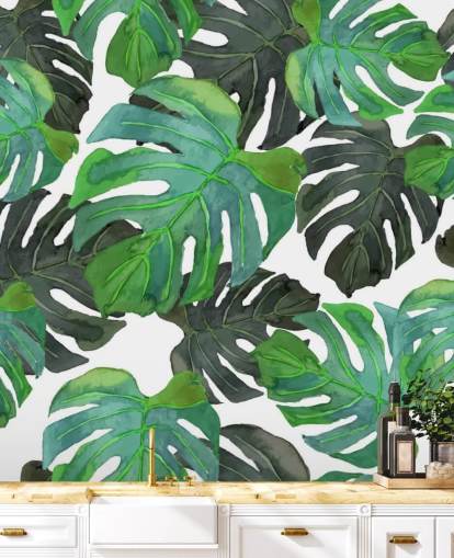 Papel Pintado Hoja Palmera Tropical Verde Claro Y Oscuro