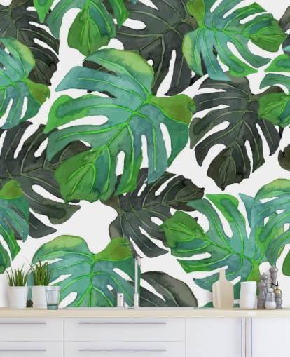 Papel Pintado Hoja Palmera Tropical Verde Claro Y Oscuro