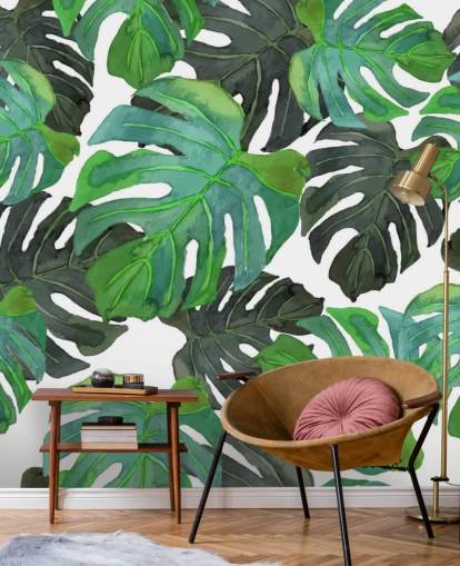 Papel Pintado Hoja Palmera Tropical Verde Claro Y Oscuro