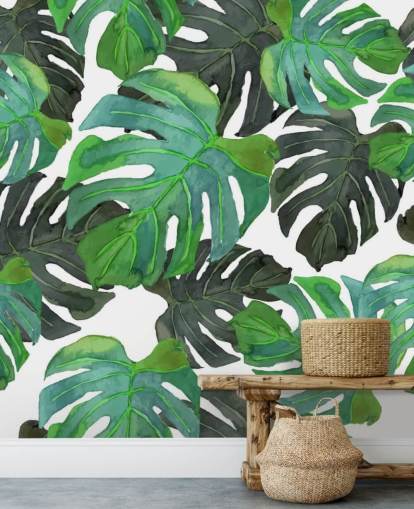 Papel Pintado Hoja Palmera Tropical Verde Claro Y Oscuro