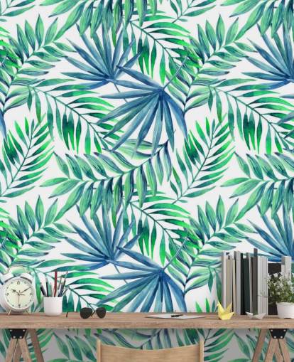 blue and green toned tropical leaves wallpaper blue and green toned tropical leaves wallpaper