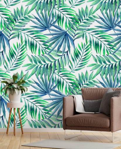 blue and green toned tropical leaves wallpaper blue and green toned tropical leaves wallpaper