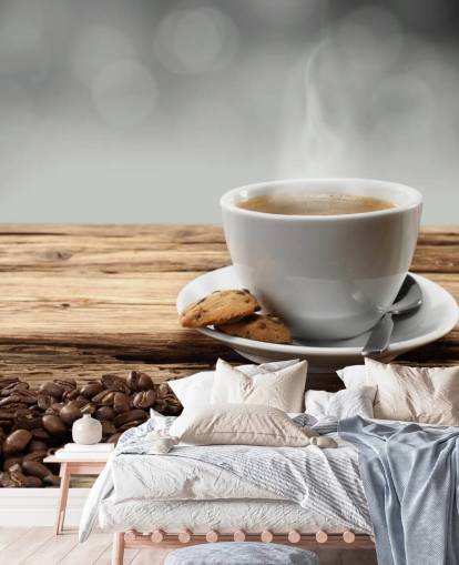 Hot Coffee Biscuit and Spilled Coffee Beans Wallpaper