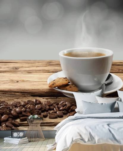 Fondo de pantalla de galletas de café caliente y granos de café derramados