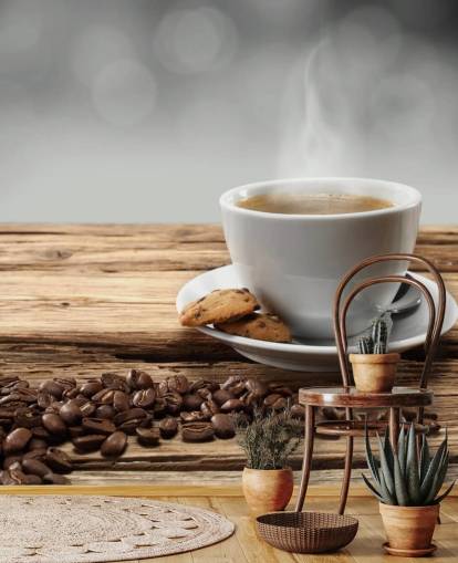 Hot Coffee Biscuit and Spilled Coffee Beans Wallpaper