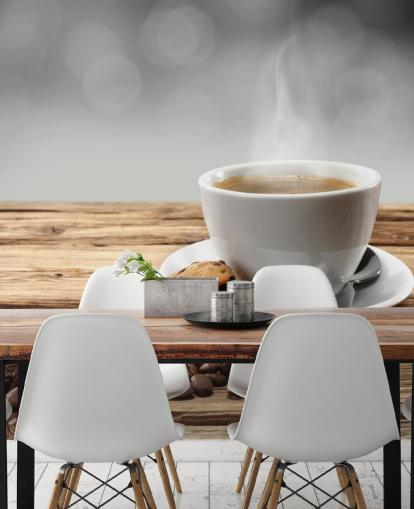 Hot Coffee Biscuit and Spilled Coffee Beans Wallpaper