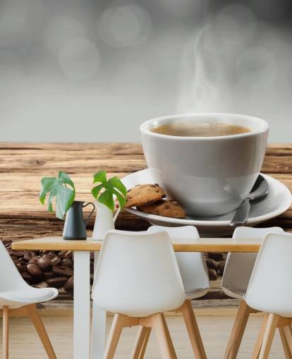Hot Coffee Biscuit and Spilled Coffee Beans Wallpaper
