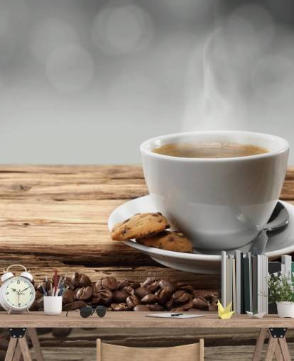 Hot Coffee Biscuit and Spilled Coffee Beans Wallpaper Hot Coffee Biscuit and Spilled Coffee Beans Wallpaper