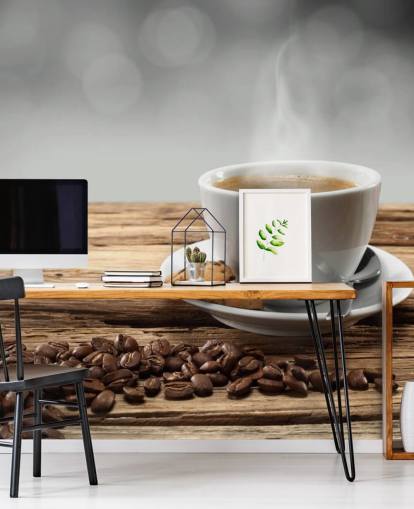 Hot Coffee Biscuit and Spilled Coffee Beans Wallpaper