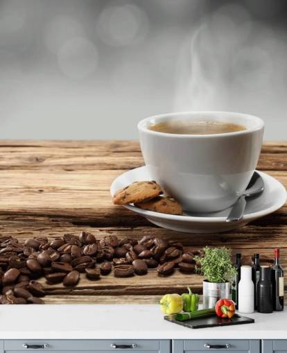 Hot Coffee Biscuit and Spilled Coffee Beans Wallpaper