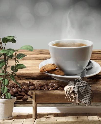 Hot Coffee Biscuit and Spilled Coffee Beans Wallpaper