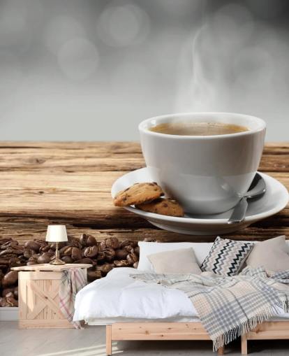 Hot Coffee Biscuit and Spilled Coffee Beans Wallpaper