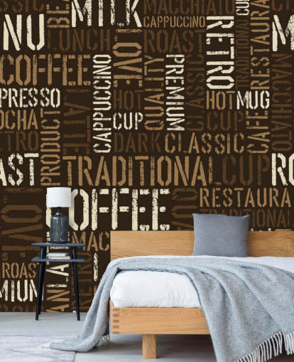 Papier peint de montage de noms de café bruns et blancs