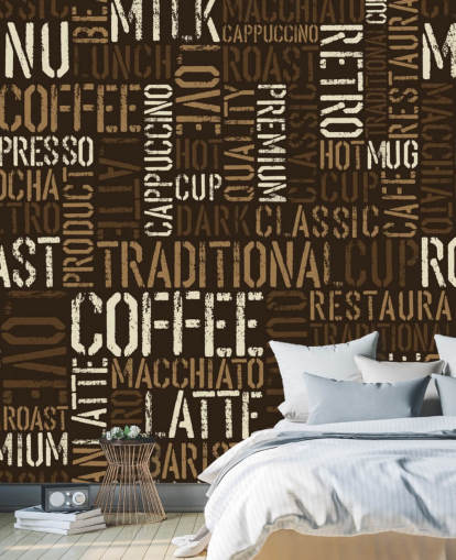 Brown and White Coffee Names Montage Wallpaper