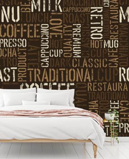 Brown and White Coffee Names Montage Wallpaper