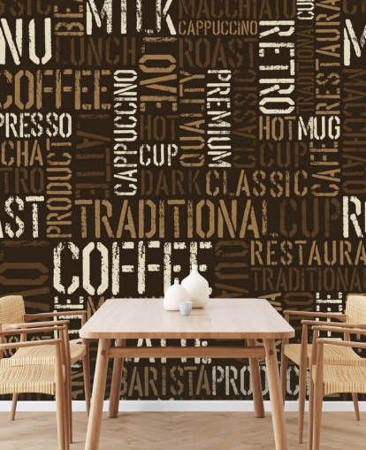 Brown and White Coffee Names Montage Wallpaper