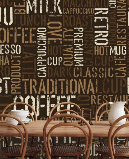 Brown and White Coffee Names Montage Wallpaper