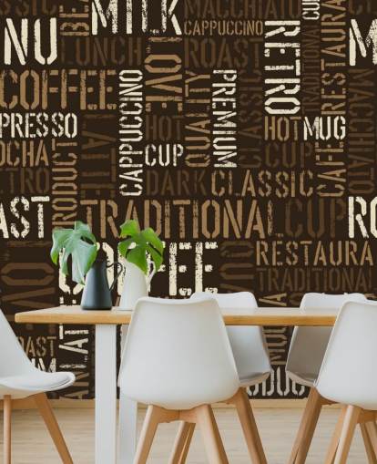 Fondo de pantalla de montaje de nombres de café marrón y blanco