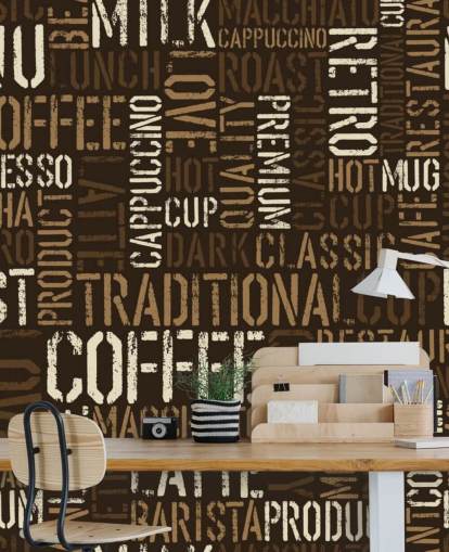 Brown and White Coffee Names Montage Wallpaper