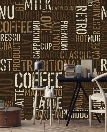 Brown and White Coffee Names Montage Wallpaper