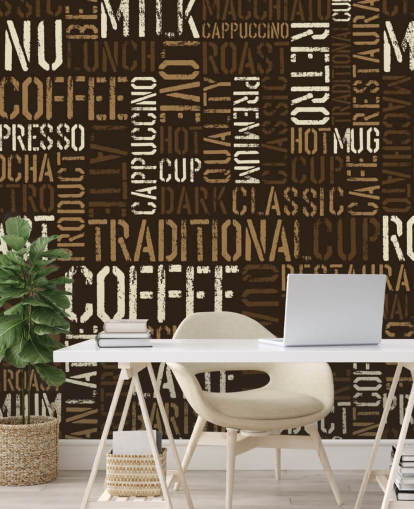 Brown and White Coffee Names Montage Wallpaper
