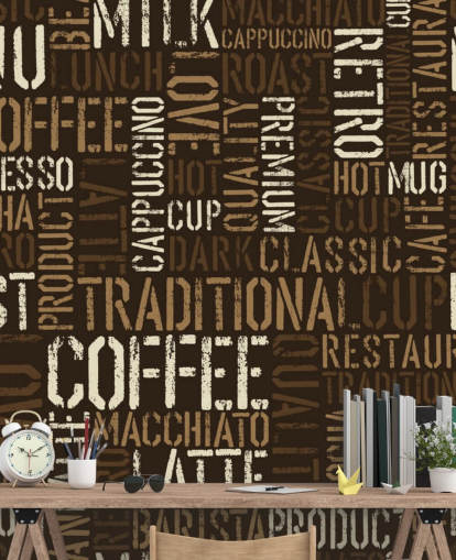 Papier peint de montage de noms de café bruns et blancs Papier peint de montage de noms de café bruns et blancs