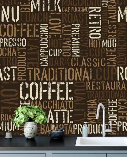 Fondo de pantalla de montaje de nombres de café marrón y blanco