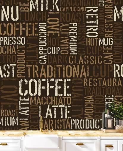 Brown and White Coffee Names Montage Wallpaper