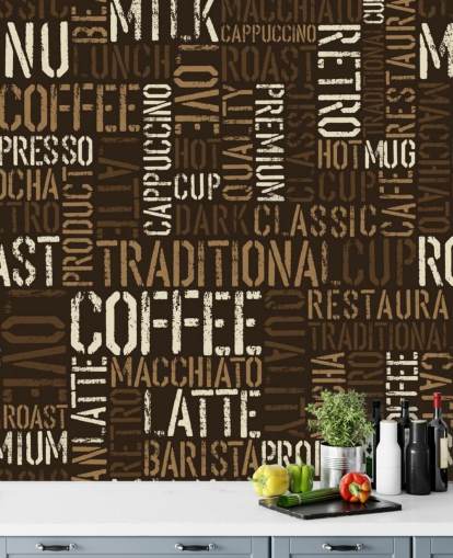 Brown and White Coffee Names Montage Wallpaper