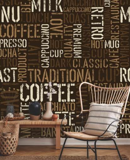 Brown and White Coffee Names Montage Wallpaper