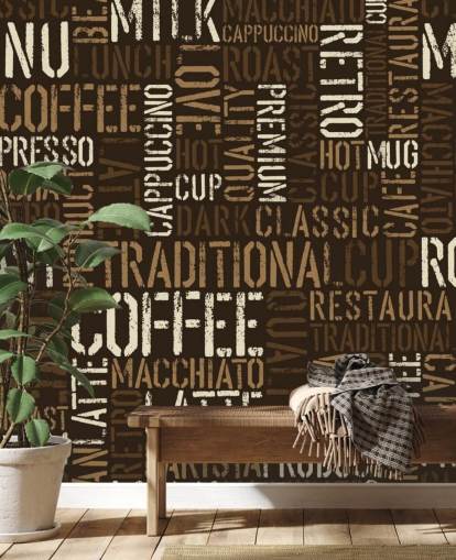 Brown and White Coffee Names Montage Wallpaper