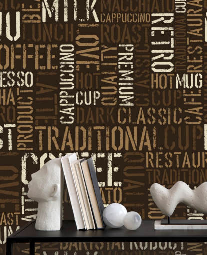 Papel de parede de montagem de nomes de café marrom e branco