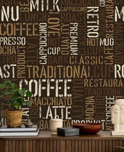 Brown and White Coffee Names Montage Wallpaper