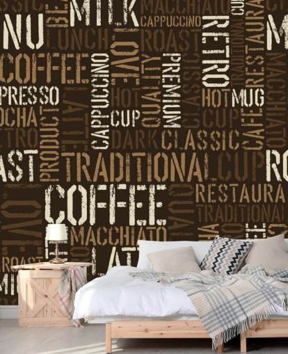 Brown and White Coffee Names Montage Wallpaper