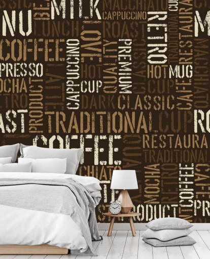 Papel de parede de montagem de nomes de café marrom e branco