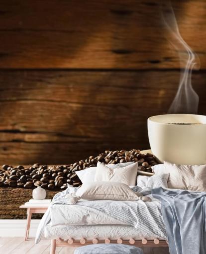 Hot Cup of Coffee and Spilled Coffee Beans Wallpaper