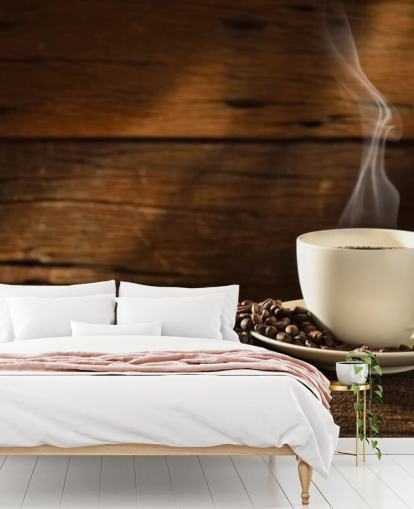 Hot Cup of Coffee and Spilled Coffee Beans Wallpaper