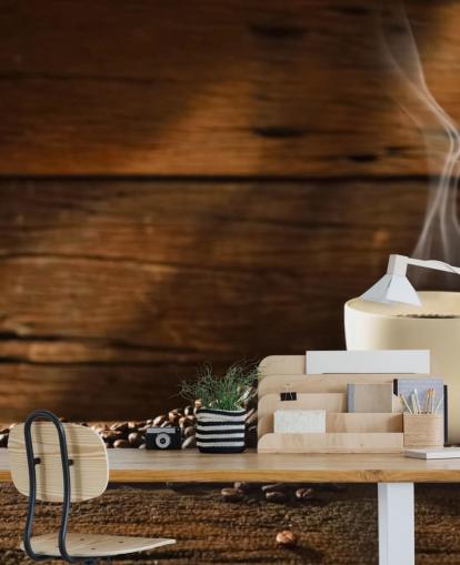 Hot Cup of Coffee and Spilled Coffee Beans Wallpaper