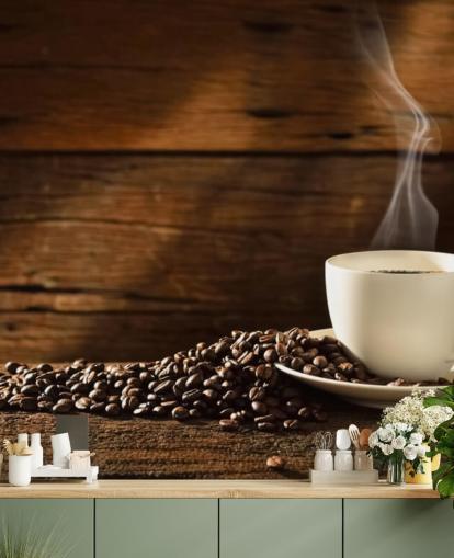 Hot Cup of Coffee and Spilled Coffee Beans Wallpaper