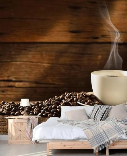 Hot Cup of Coffee and Spilled Coffee Beans Wallpaper
