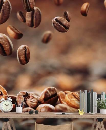 Fallande kaffebönor väggmålning