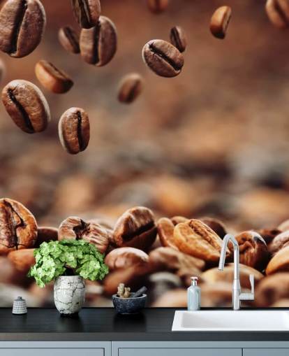 Faldende kaffebønner vægmaleri Faldende kaffebønner vægmaleri