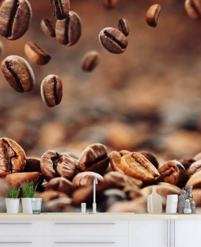 Fallande kaffebönor väggmålning